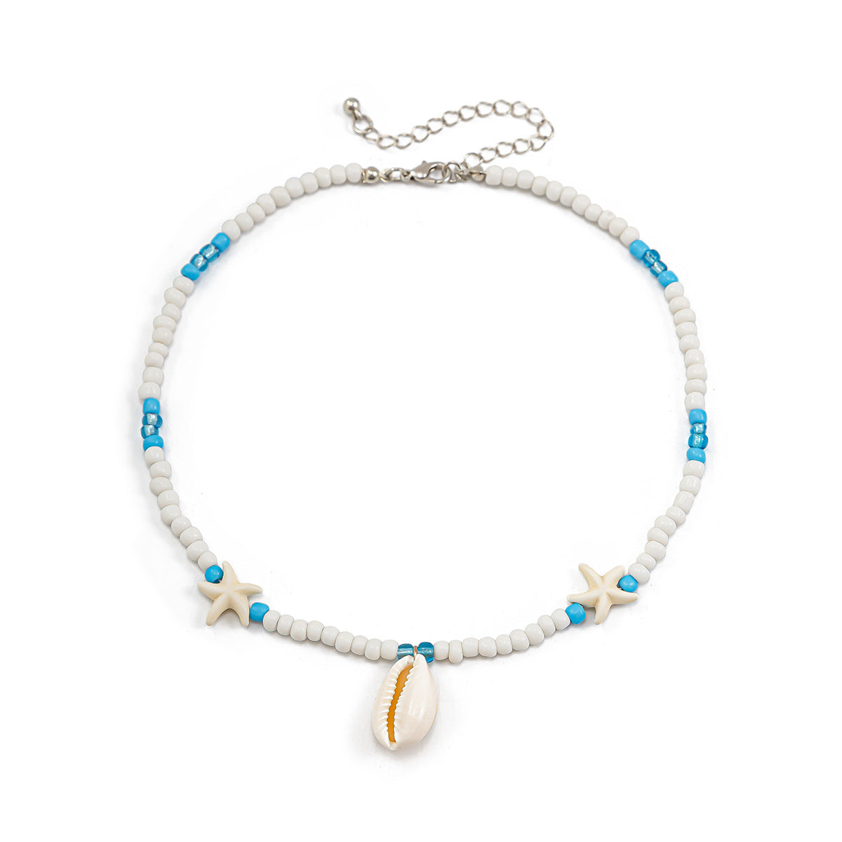 Collana in resina a forma di stella a tema spiaggia vintage da donna con ciondolo a conchiglia e catena a sfere perline