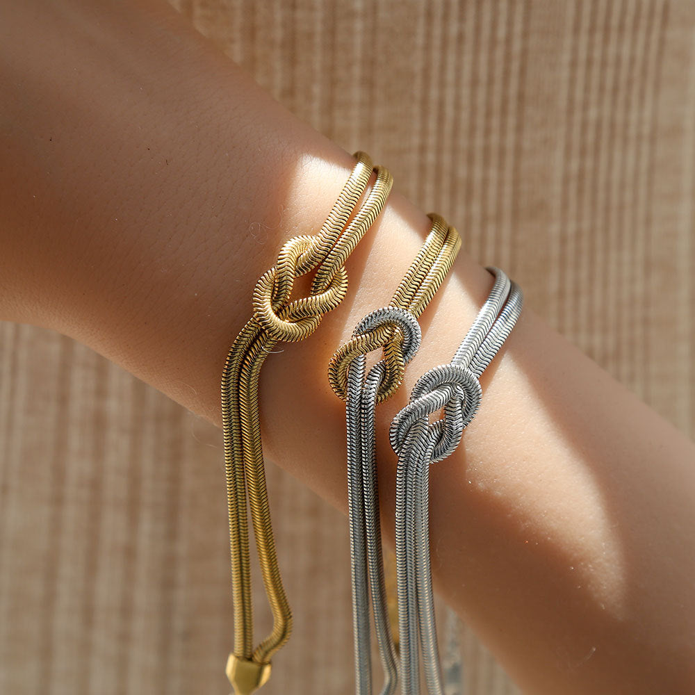 Geometric Knot Bracelet for Women and Men Stainless Steel Snake Chain Locket Necklace with Gold Plating Color-Protected Handmade Jewelry