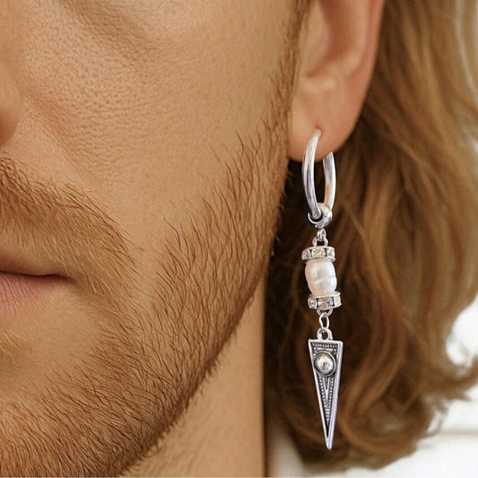 Hip-hop Punk Triangle Geometric Alloy Earrings with Imitation Pearl for Men