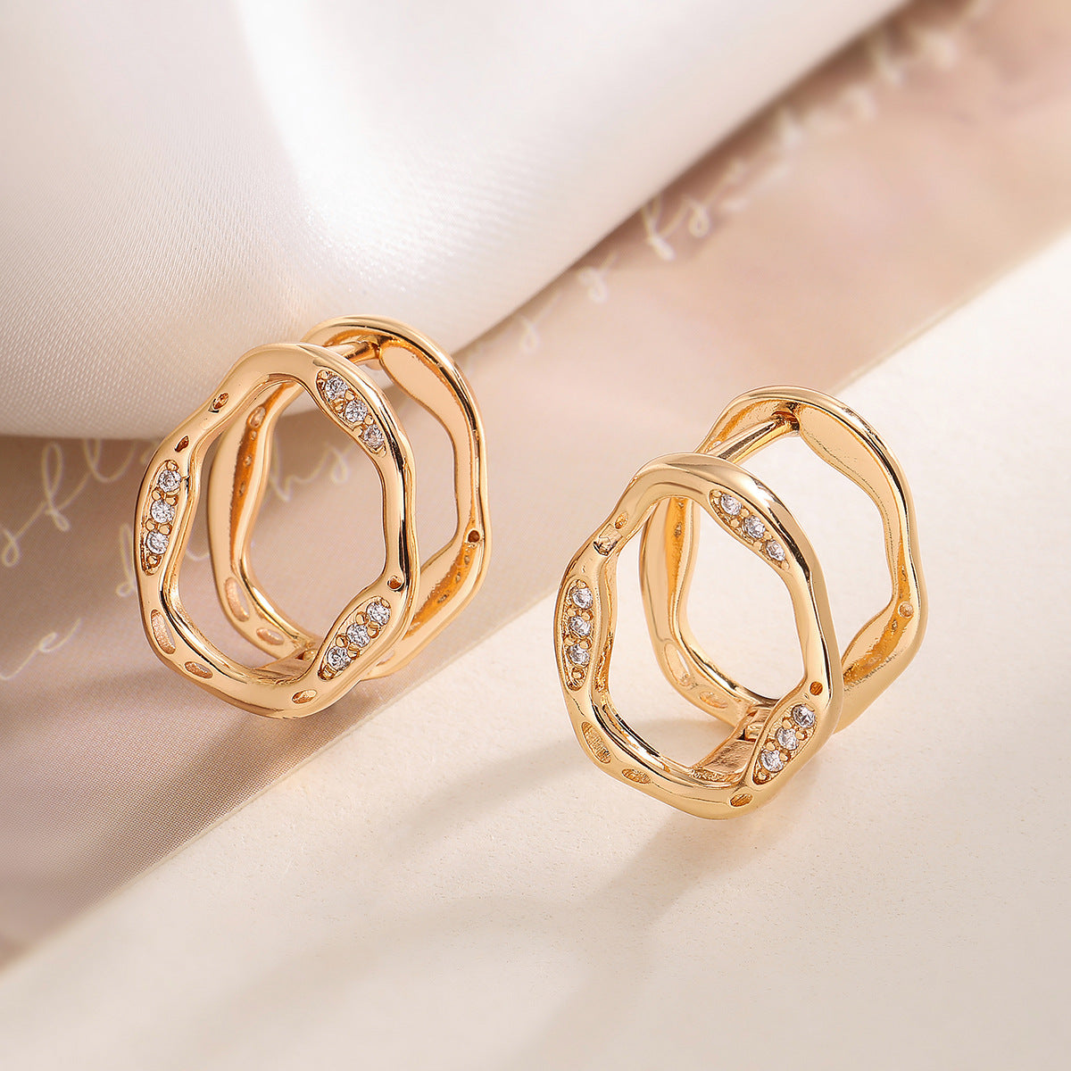 Minimalist Irregular Geometric Zircon Stud Earrings for Women with Hollow Design and Micro-Pave Setting