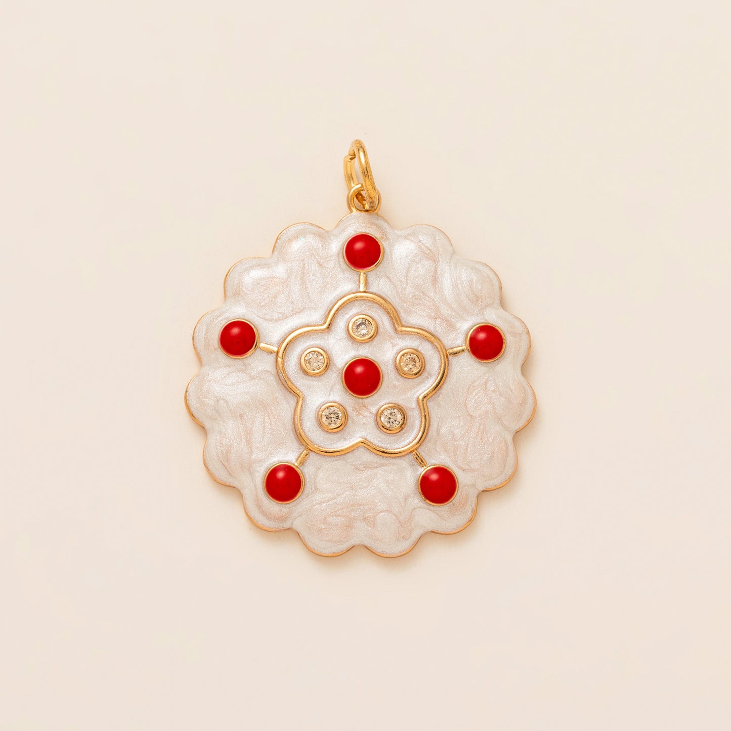 Sweet Round Floral Stainless Steel 18K Gold Plated PVD Necklace Charm Bar