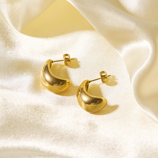 Pendientes de Aro Asimétricos Minimalistas Geométricos de Acero Inoxidable Chapados en Oro de 18K con Detalle de Bola Hueca Dorada
