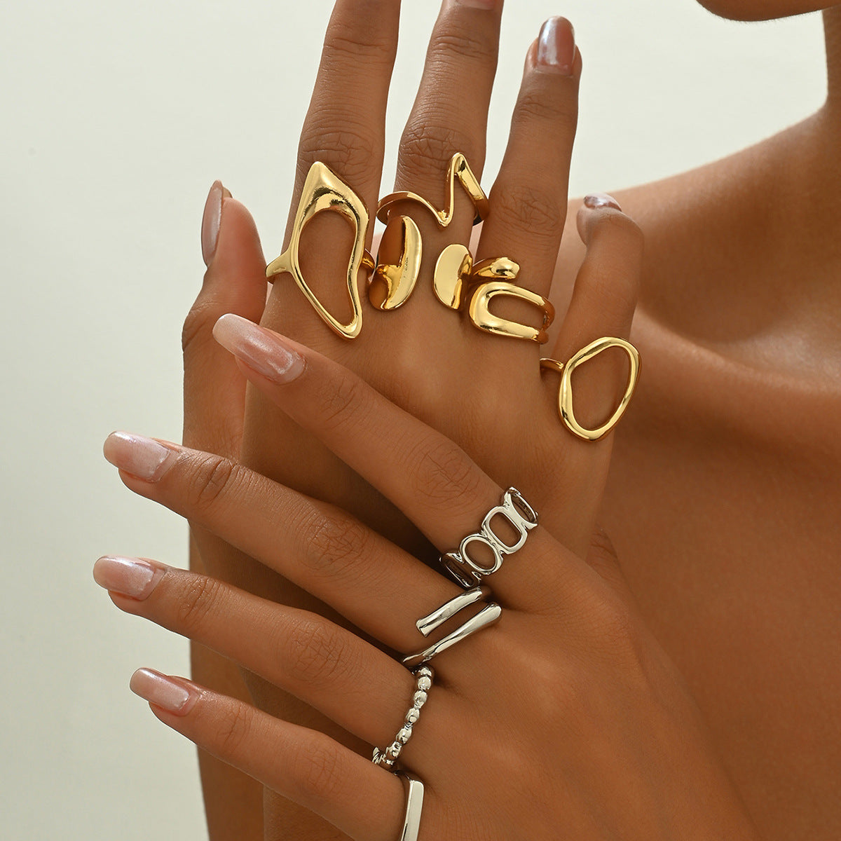 Anillo abierto ajustable para mujer, forma geométrica, aleación de zinc, chapado, anillo de moda, joyería minimalista para el día a día