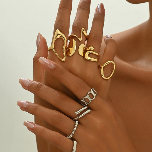 Anillo abierto ajustable para mujer, forma geométrica, aleación de zinc, chapado, anillo de moda, joyería minimalista para el día a día