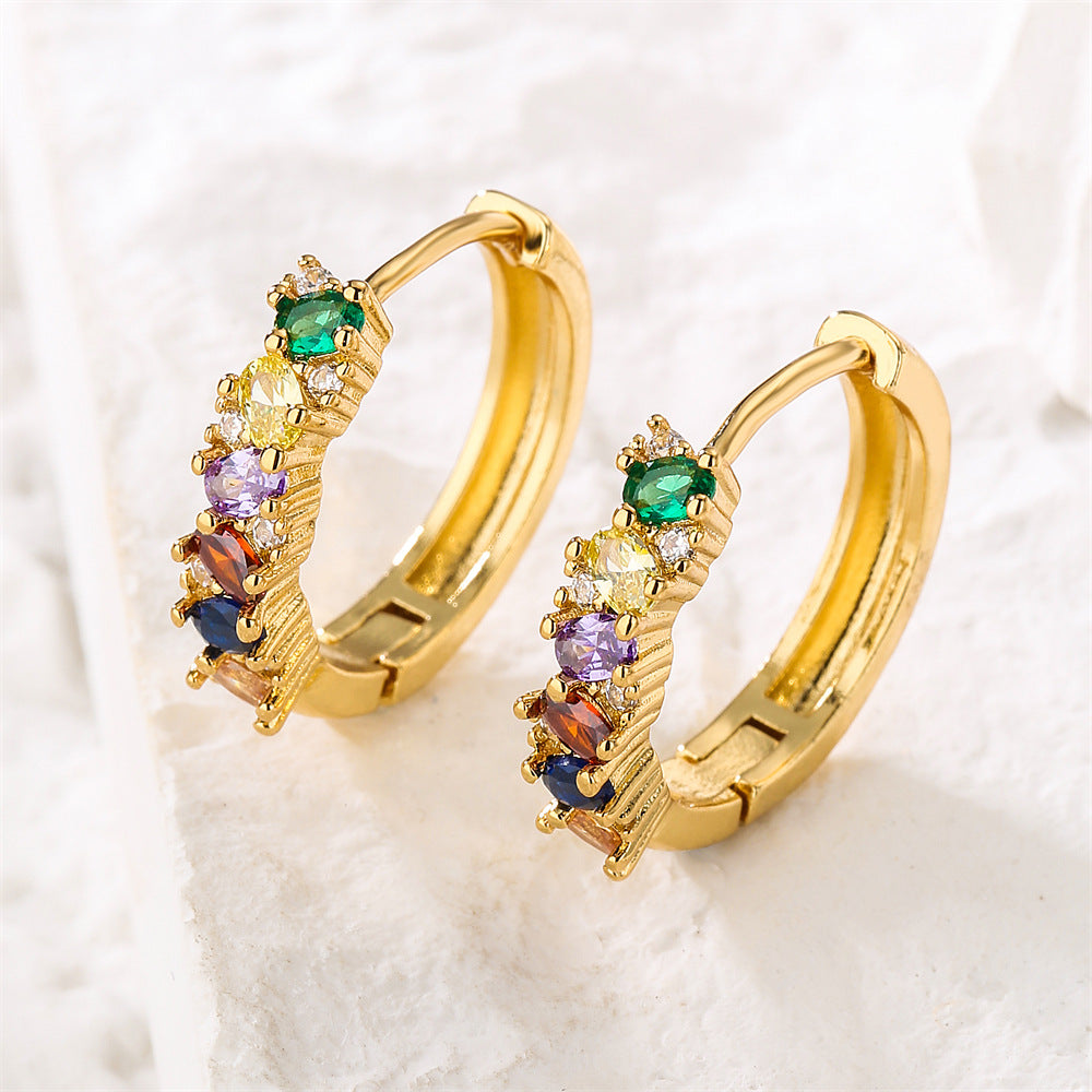 Geometric Hoop Earrings for Women with Copper Base Plated in 18K Gold and Micro-Paved Zirconia