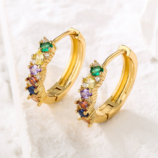 Geometric Hoop Earrings for Women with Copper Base Plated in 18K Gold and Micro-Paved Zirconia