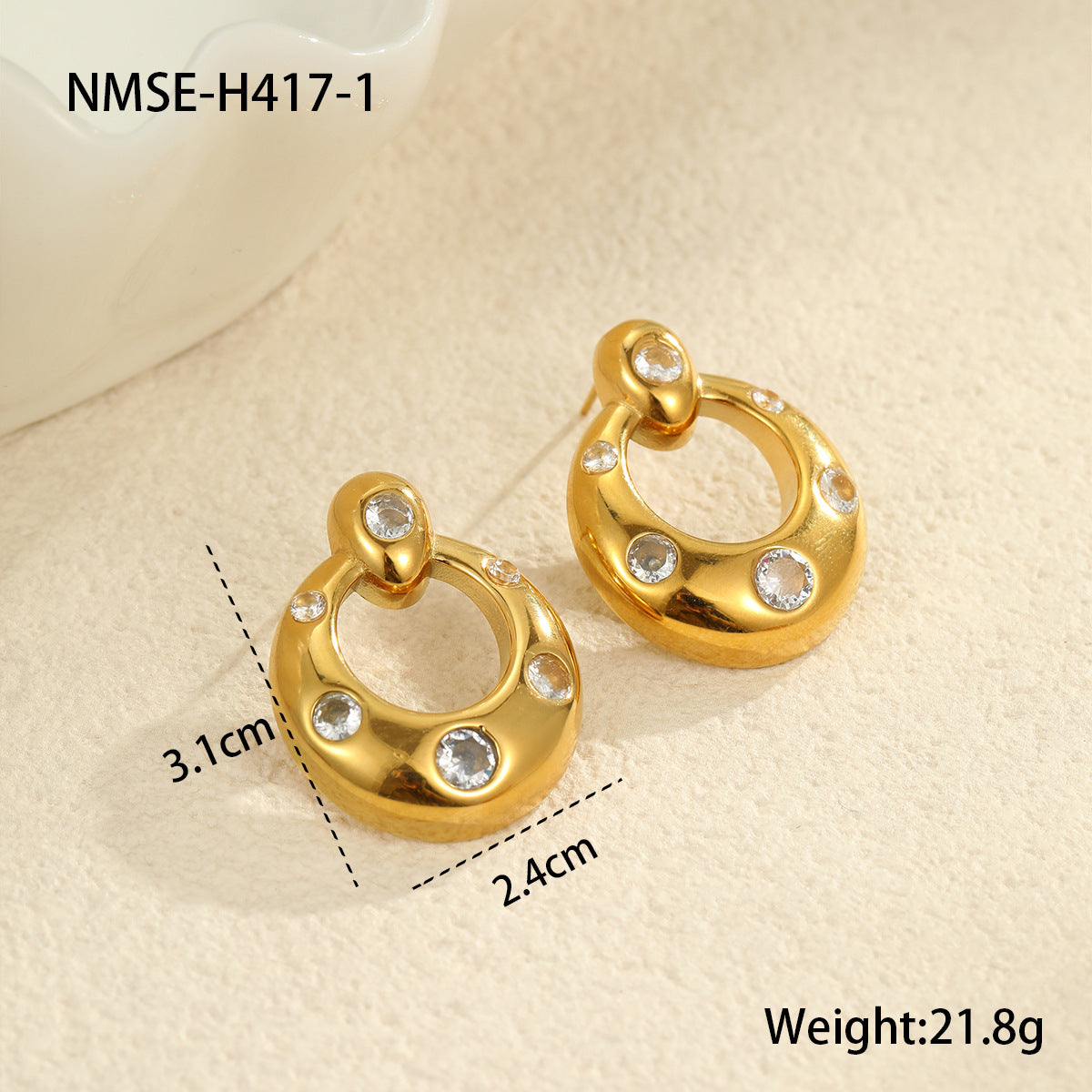 Vintage-Style Geometric U-Shaped Stainless Steel Earrings with Rhinestone Inlay and Plated Finish for Women