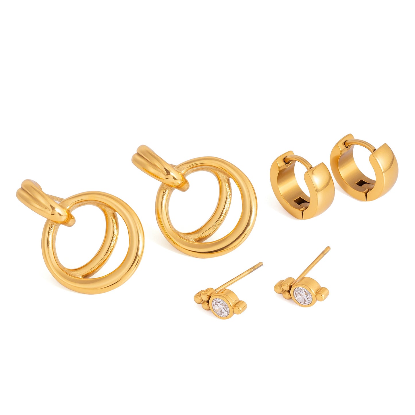 Elegant Geometric Oval Stainless Steel PVD Cubic Zirconia Stud Earrings for Women