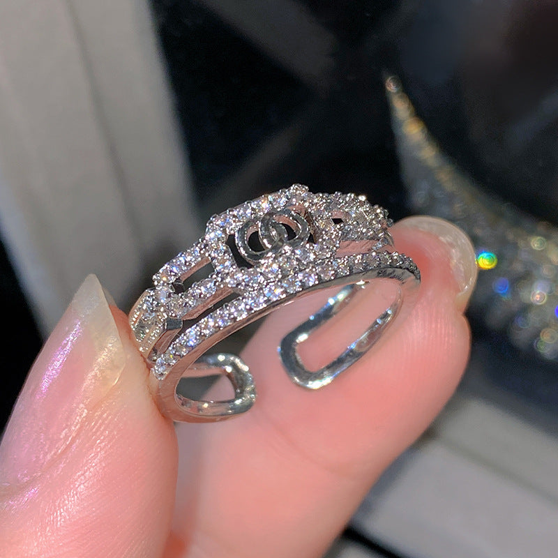 Sweet Elegant Heart Butterfly Brass Ring with Cubic Zirconia Handmade Adjustable