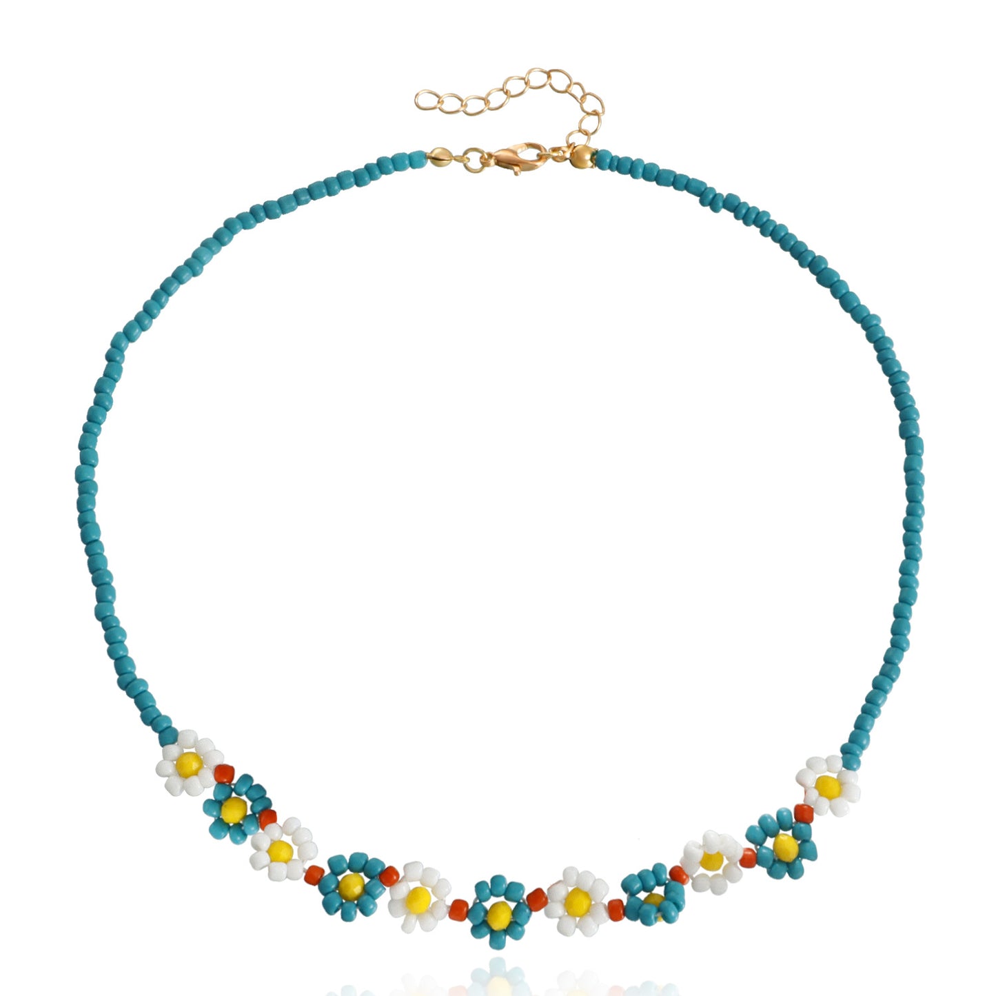 Bohemian Daisy Beaded Necklace with Geometric Pendant in Alloy with Electroplating for Women