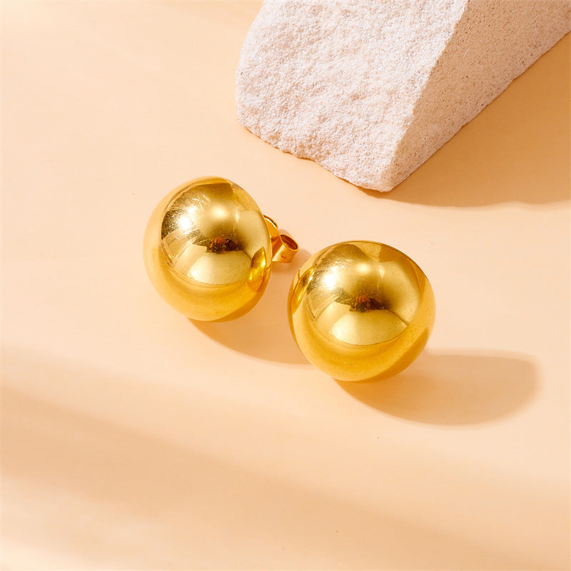 Vintage Minimalist Fashion Gold-Plated Stainless Steel Circle Earrings Necklace Bracelet Set
