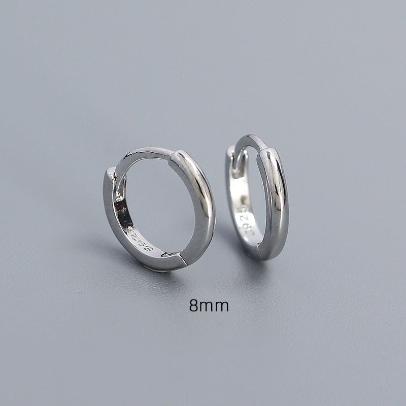 Pendientes de aro redondos geométricos pulidos de plata de ley 925 minimalistas unisex