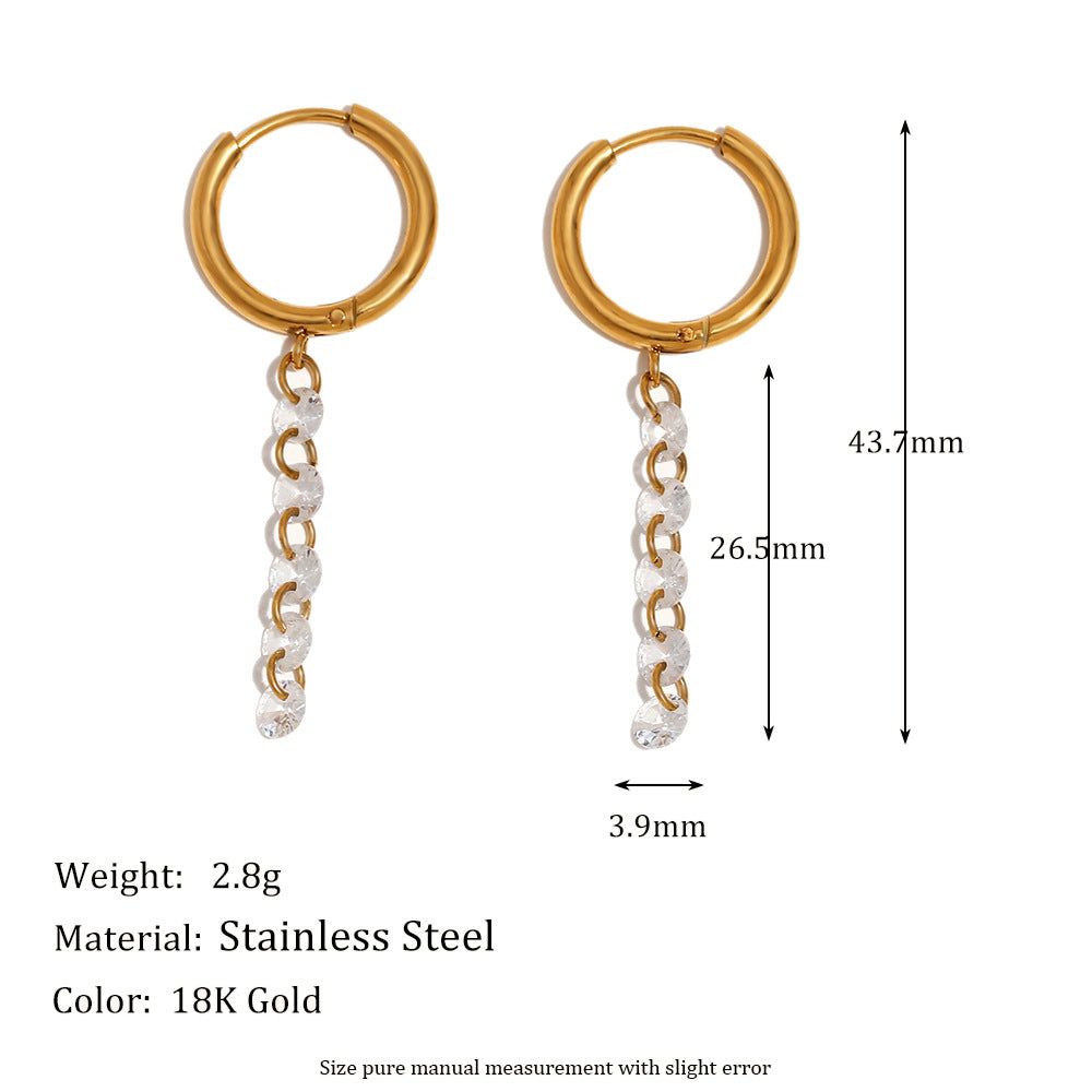 Orecchini Pendenti Geometrici Minimalisti in Acciaio Inossidabile con Placcatura in Oro 18K e Zirconia Bianca da Donna