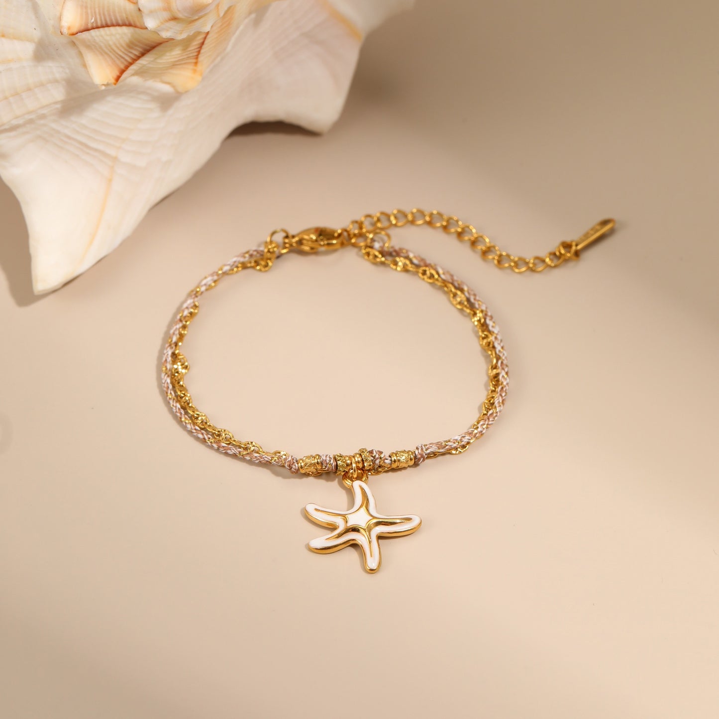 Fashionable Ocean-Themed Starfish Pendant Braided Titanium Steel Bracelet for Women with Geometric Design and Plated Finish