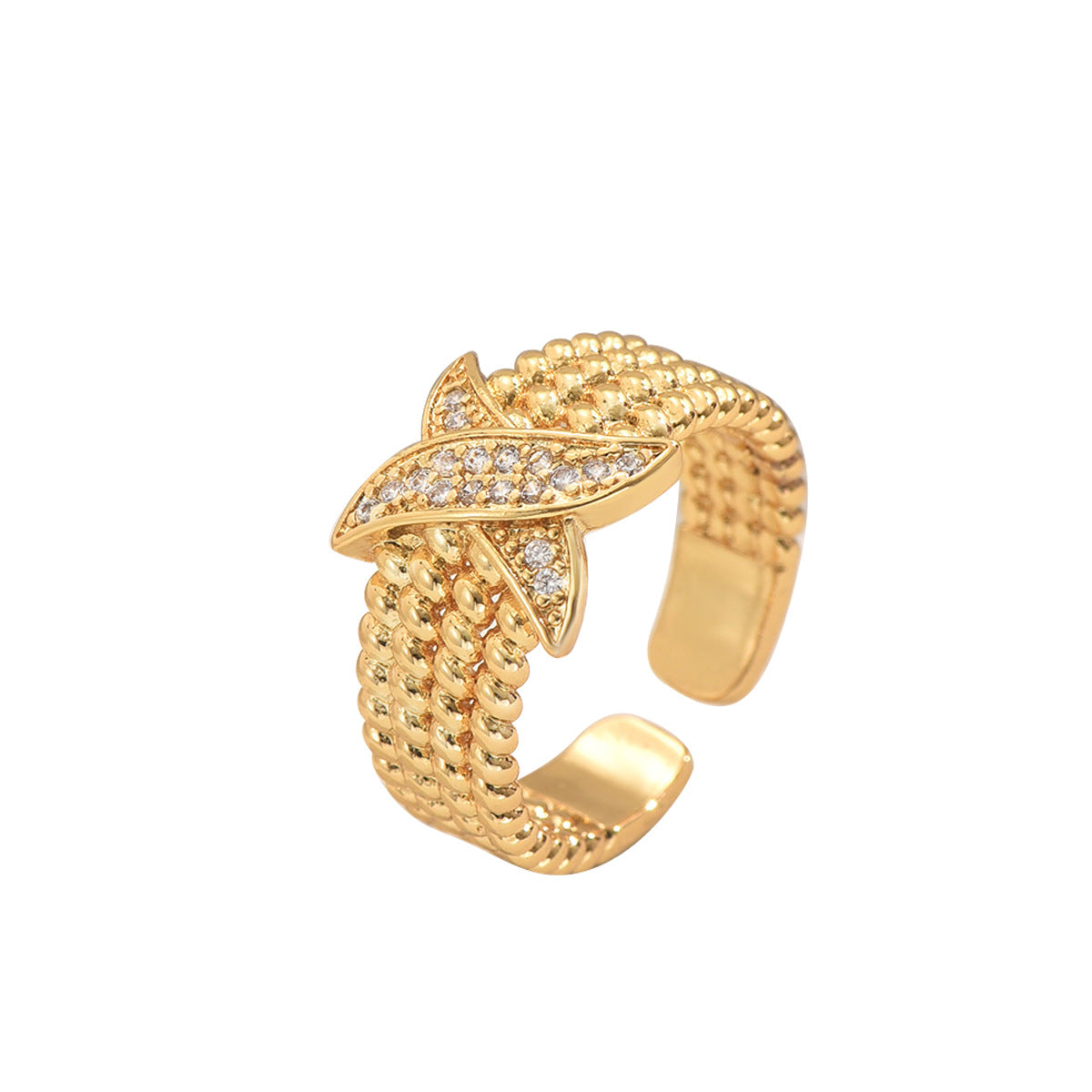 Anillo abierto de letra geométrica minimalista para mujer en cobre con incrustaciones de circonio