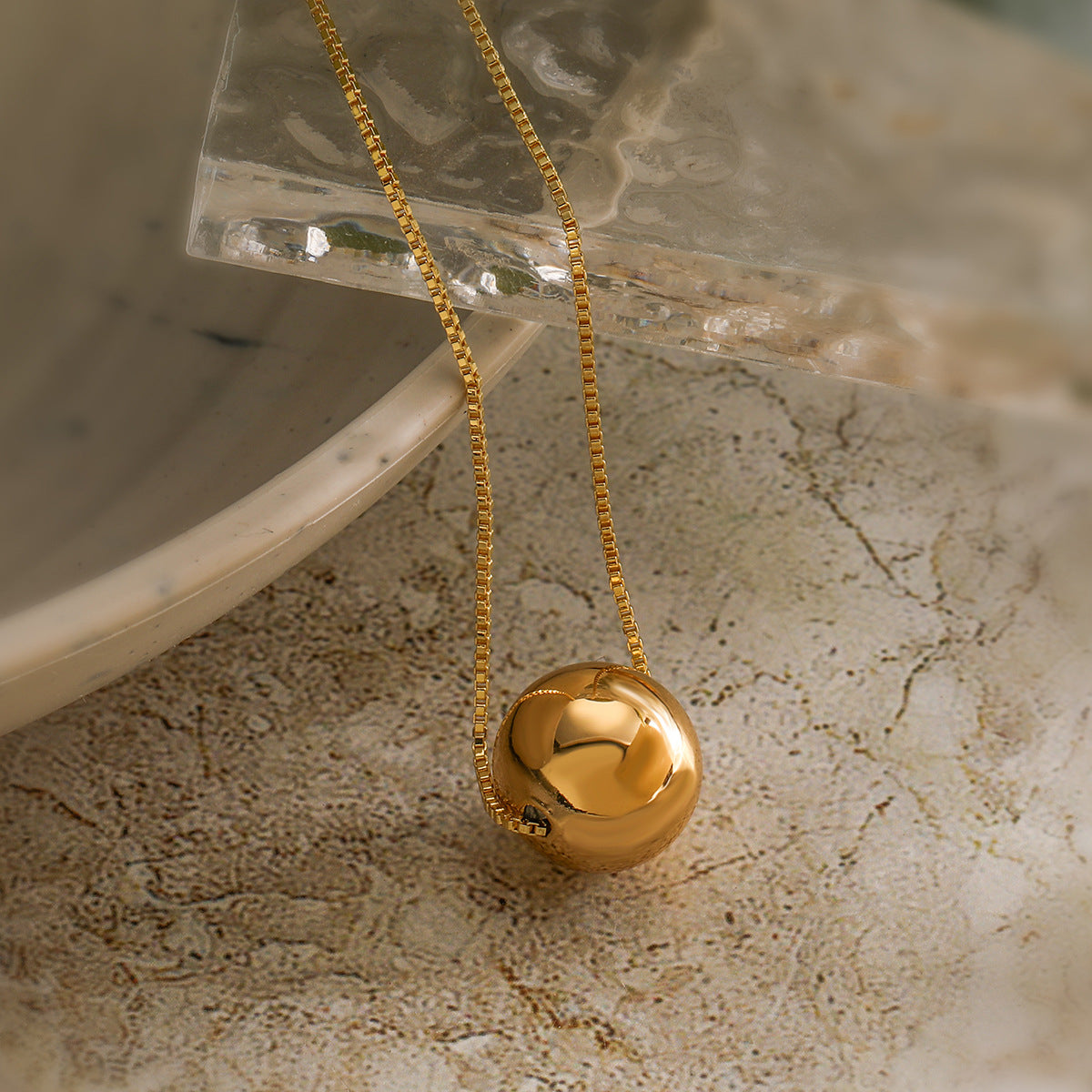 Minimalist Geometric Round Bead Pendant Necklace for Women in Brass with Gold Plating