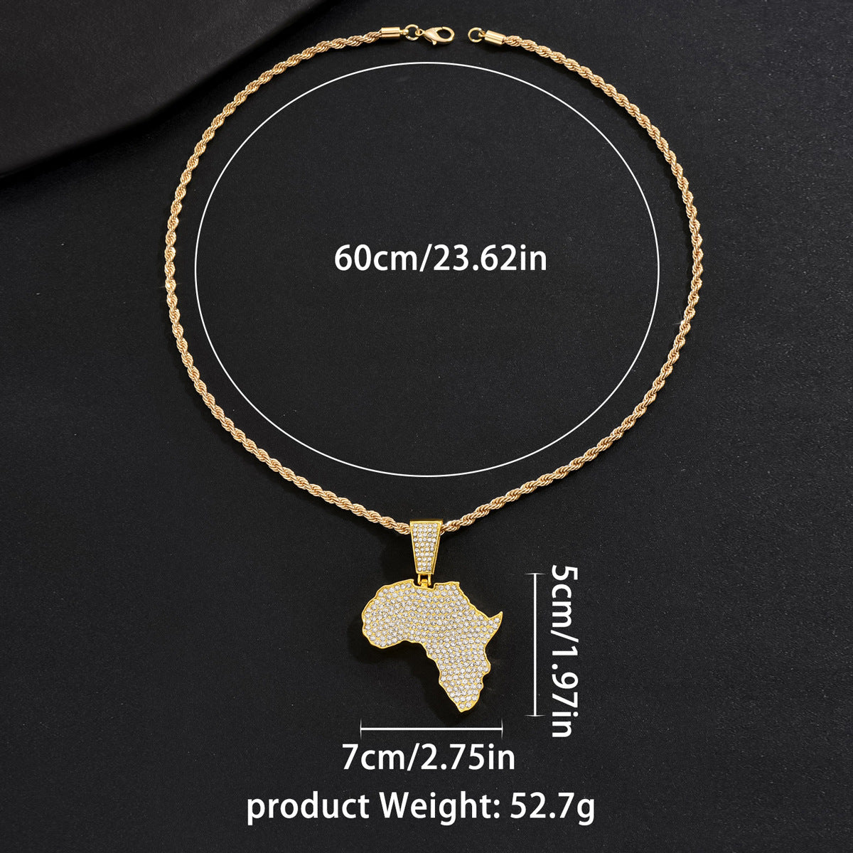 Hip Hop Style Geometric Rhombus Map Pendant Necklace for Men with Cubic Zirconia Inlay on Alloy Chain