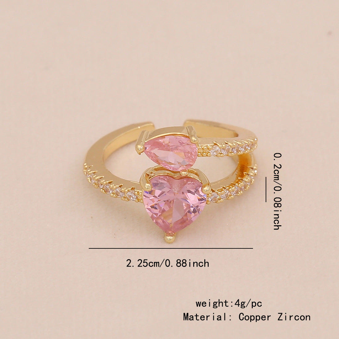 Fashionable Heart-Shaped and Bowknot-Designed Copper Ring with Cubic Zirconia Inlay for Women