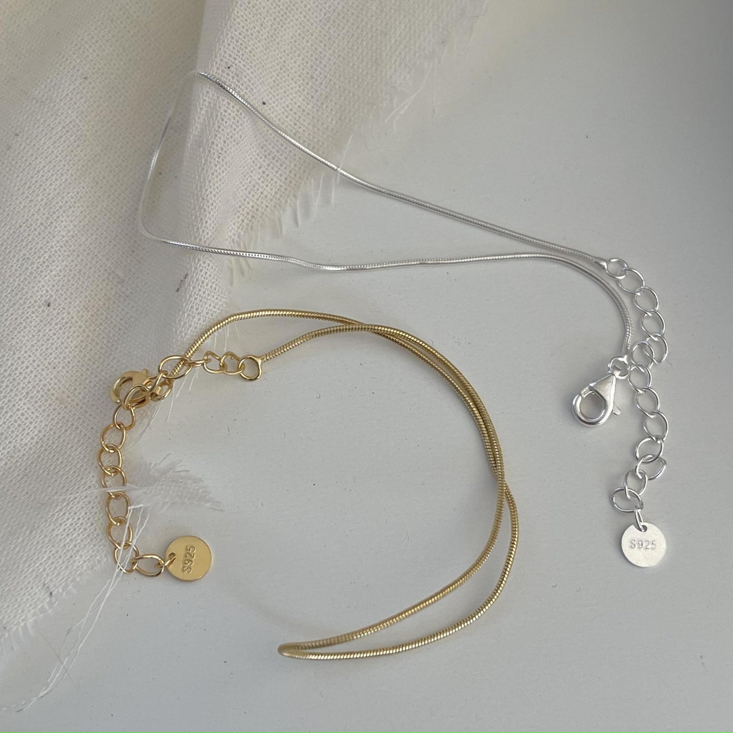 Bracciale da donna a catena serpente geometrica in argento sterling 925 placcato oro "Sweet"