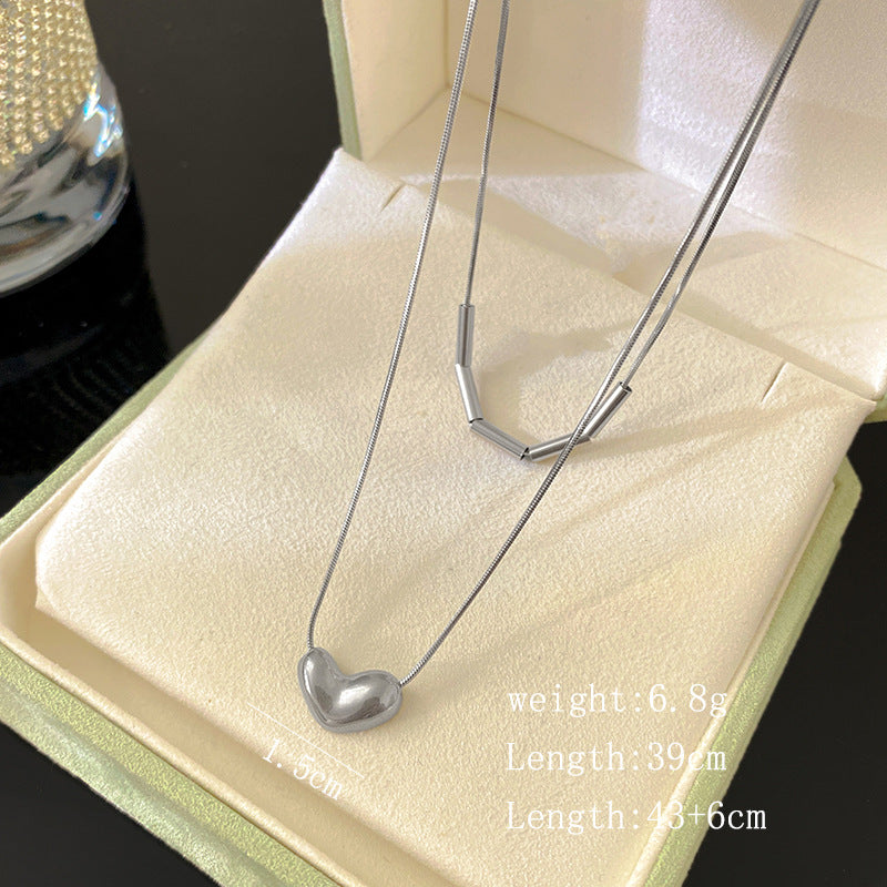 Minimalist Gold Plated Titanium Steel Heart Geometric Layered Necklace for Unisex