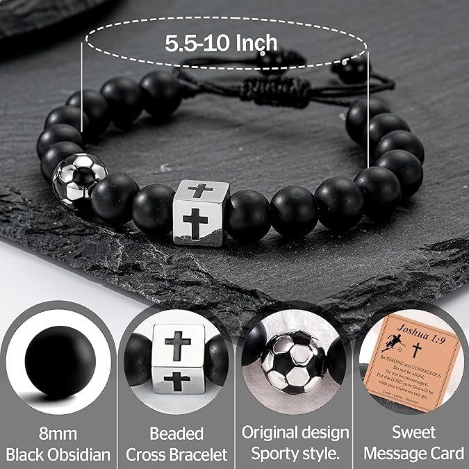 Sporty Matte Alloy Cross Geometric Beaded Bracelet Unisex