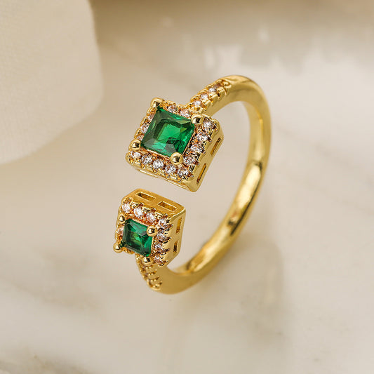 Minimalist Geometric Open-End Ring for Women Made of Copper with Micro-Pave Zirconia Accents
