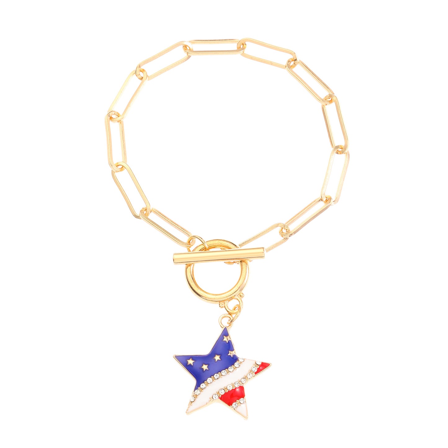 Bracciale Unisex in Lega Placcata a Cuore con Stella Bandiera Americana Gioielli Casual