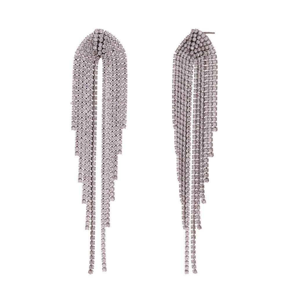Orecchini alla Moda Geometrici in Acciaio al Titanio con Placcatura in Oro 18K, Accento in Zircone, Design Pendente ad Arco per Abiti da Sera