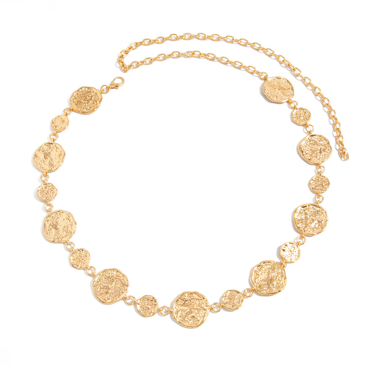 Punk Fashion Geometric Round Oval Hammered Matte Iron Waist Chain