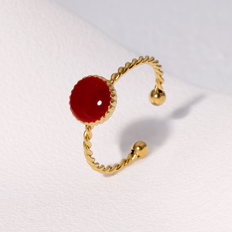 Vintage Sweet Geometric Round Gold Plated Stainless Steel Adjustable Ring for Women