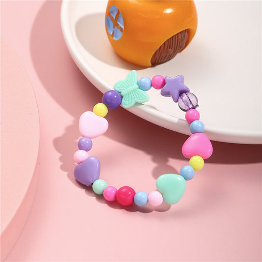 Bracciale per Bambini con Farfalla e Stella in Acrilico, Braccialetto Fatto a Mano con Perline
