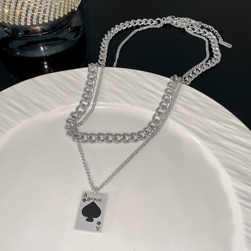 Vintage Hip-hop Geometric Letter Titanium Steel Plated Cuban Link Chain Necklace for Unisex