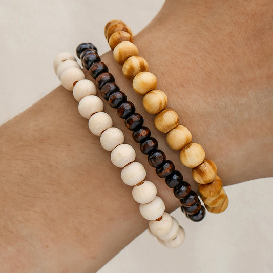 Bohemian Vintage Minimalist Geometric Wood Beaded Bracelet Set for Unisex