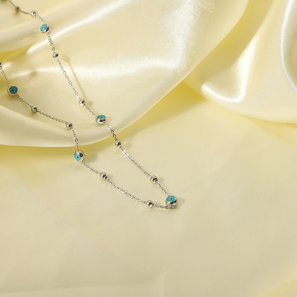 Collana con Pendente Geometrico Minimalista da Donna in Acciaio Inossidabile con Placcatura in Oro 18K e Perline Turchesi