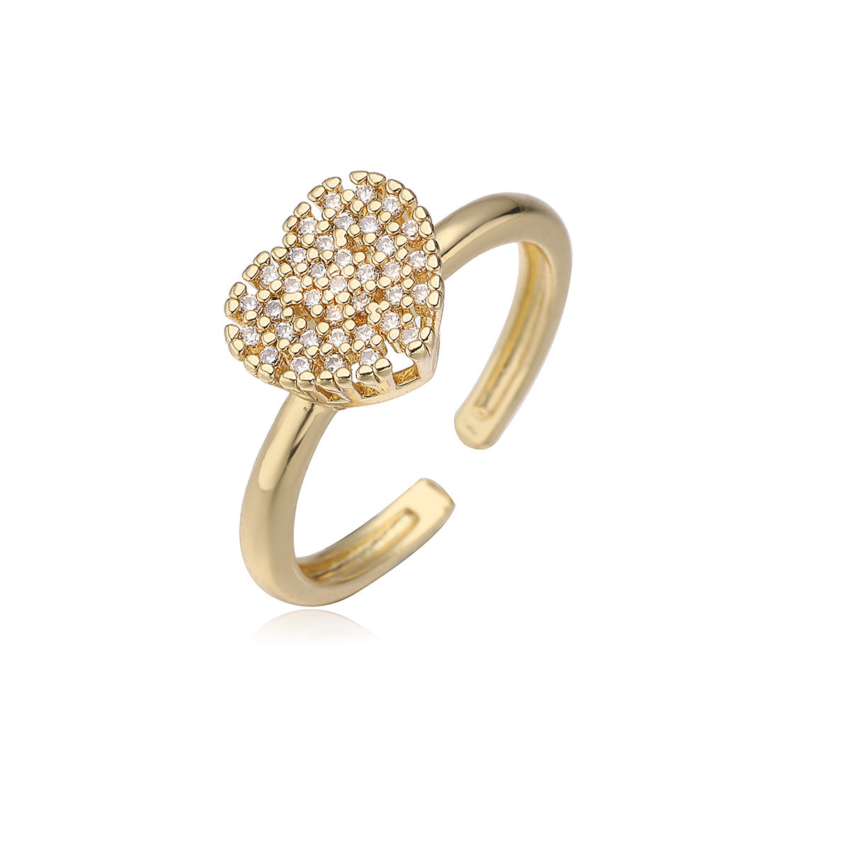 Minimalist 18K Gold Plated Brass Heart Ring with Cubic Zirconia for Women