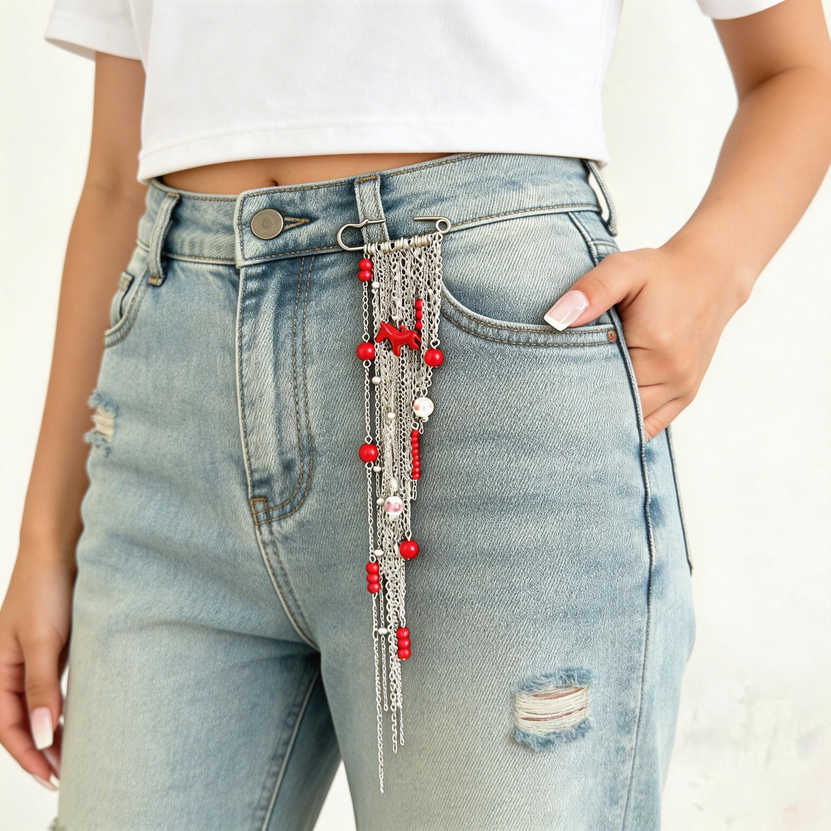 Hip-hop Plated Brass Animal Horse Pendant Chain Brooch for Women