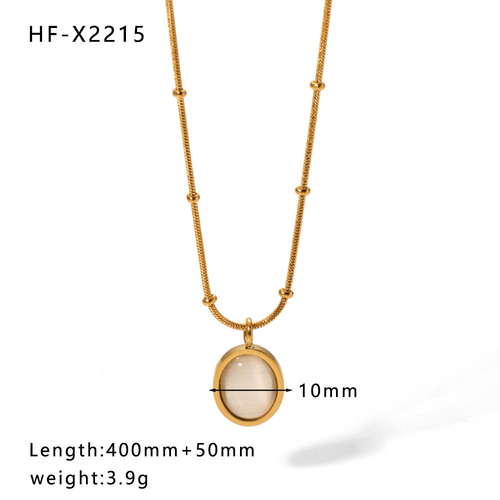 Minimalist Cat Eye Stone Zircon Pearl Smiley Face Necklace for Women in Titanium Steel with Plating Finish