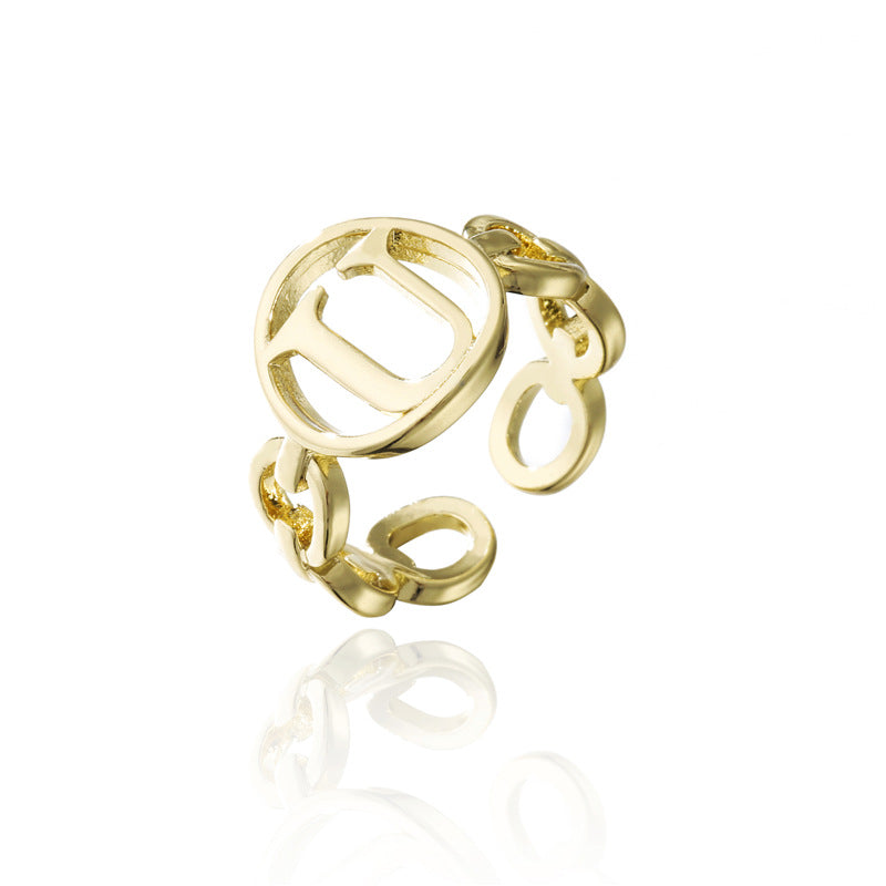 18K Gold Plated Brass Letter Open Ring for Women