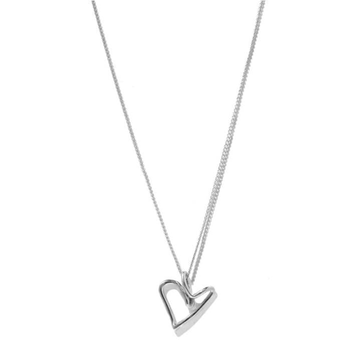 Collana Minimalista a Cuore Irregolare in Argento Sterling 925 con Pendente di Perla e Catena Intrecciata