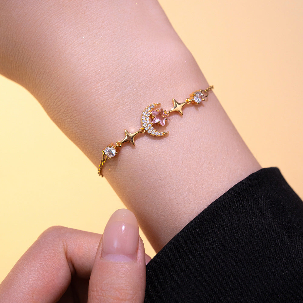Minimalist Luxury Star-Shaped Titanium Steel Bracelet with Rhinestone Inlay for Women