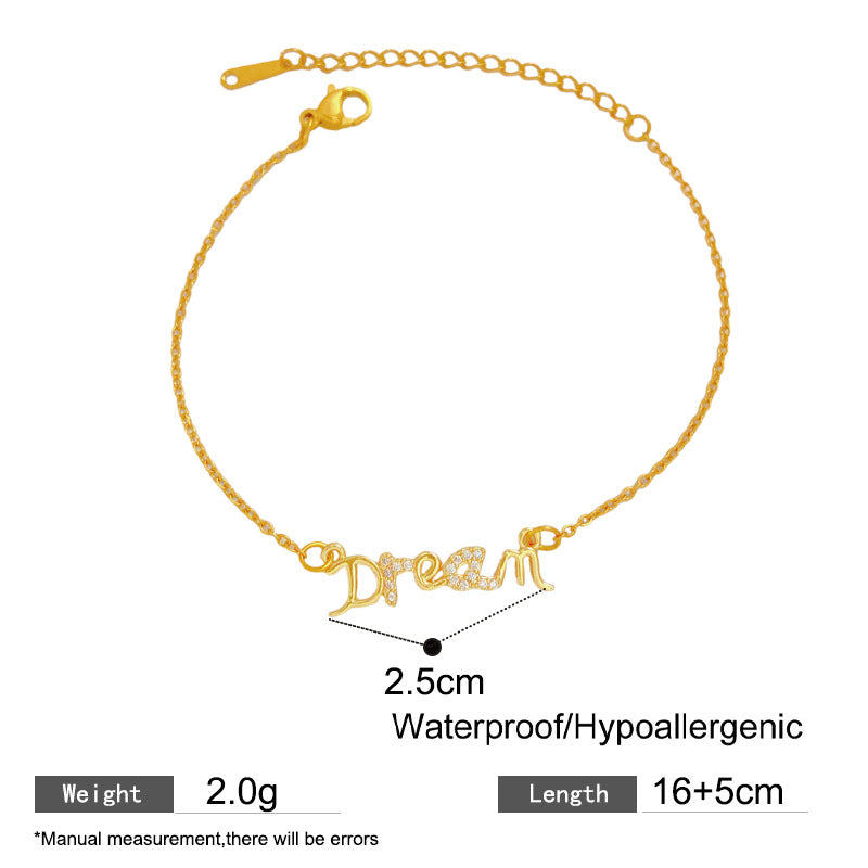 Sweet Minimalist Micro-paved Cubic Zirconia Letter Star Titanium Steel Bracelet