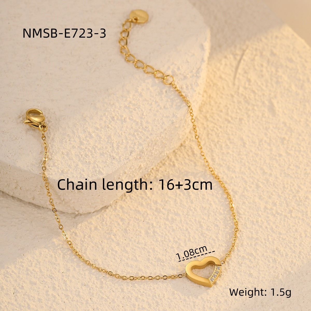 Minimalist Hollow Heart Stainless Steel Bracelet for Women with Plated Finish