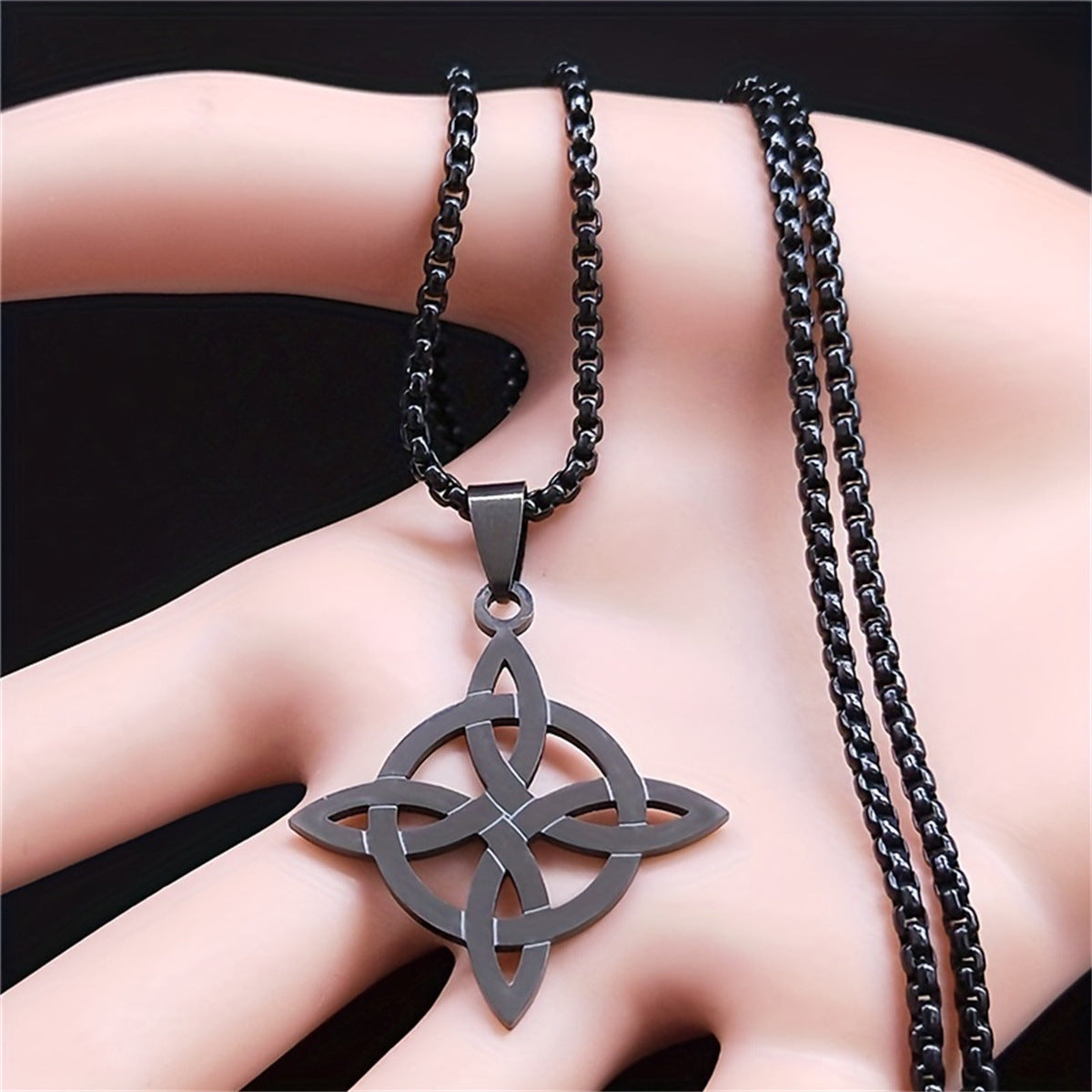 Geometric Infinity Symbol Pendant Necklace in Stainless Steel with Titanium Steel Pendant and Electroplated Finish
