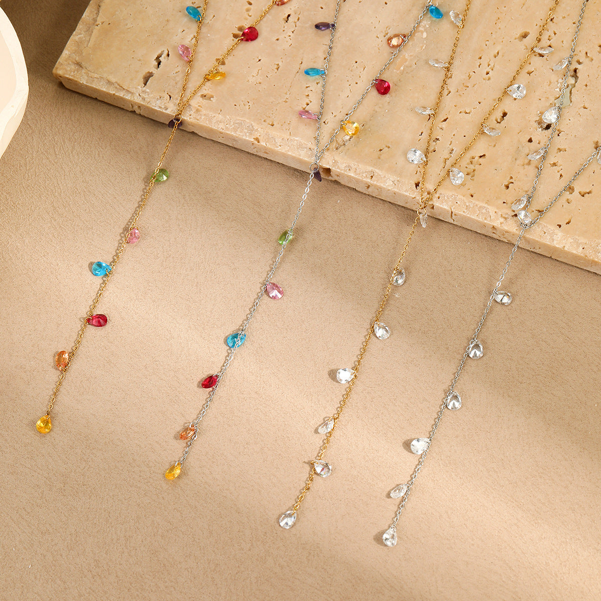 Fashionable OL Style Geometric Pendant Stainless Steel Y-Necklace with 18K Gold Plating for Women