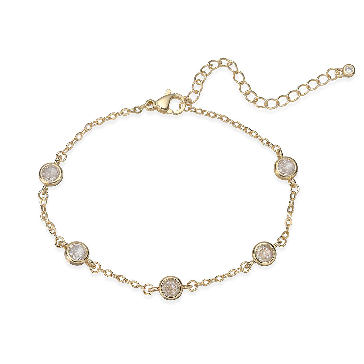 Minimalist Elegant Geometric Brass Gold Plated Cubic Zirconia Inlay Bracelet for Women