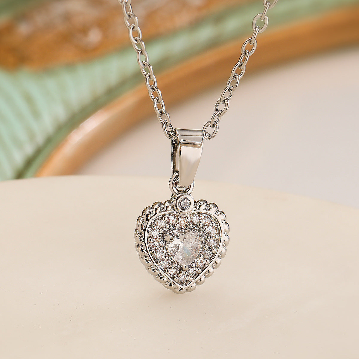 Minimalist Heart-Shaped Copper Necklace with Real Gold Plating and Zircon Inlay for Women