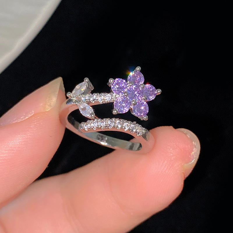 Minimalist Sweet Colorful Crown Flower Bow Teardrop Brass Ring with Cubic Zirconia Inlay for Women