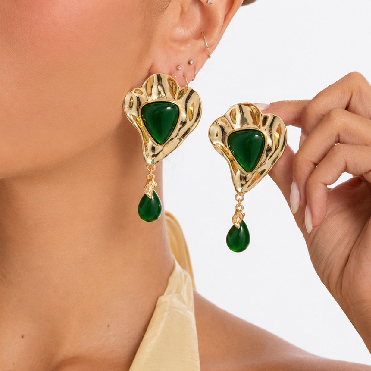 Vintage Luxury Teardrop Geometric Zinc Alloy Plated Gemstone Earrings for Women