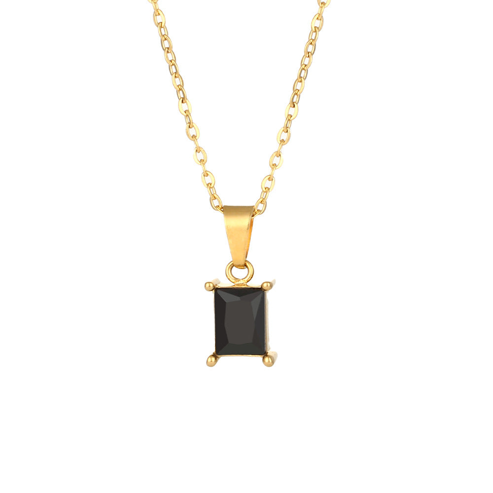 Collana con ciondolo quadrato geometrico minimalista da donna in acciaio inossidabile con intarsio di strass e finitura placcata