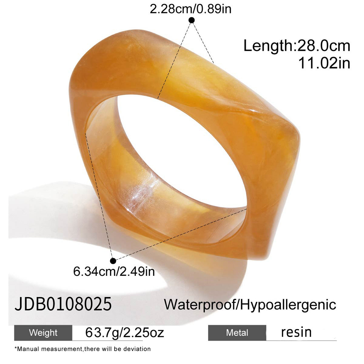 Bracciale Largo Irregolare da Donna in Resina con Placcatura in Acciaio Inossidabile, Design Geometrico e Ovale, Accessorio alla Moda in Stile Ufficio